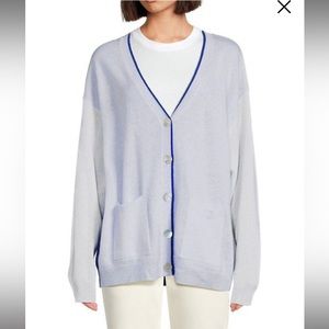 Crush blue piped cashmere cardigan